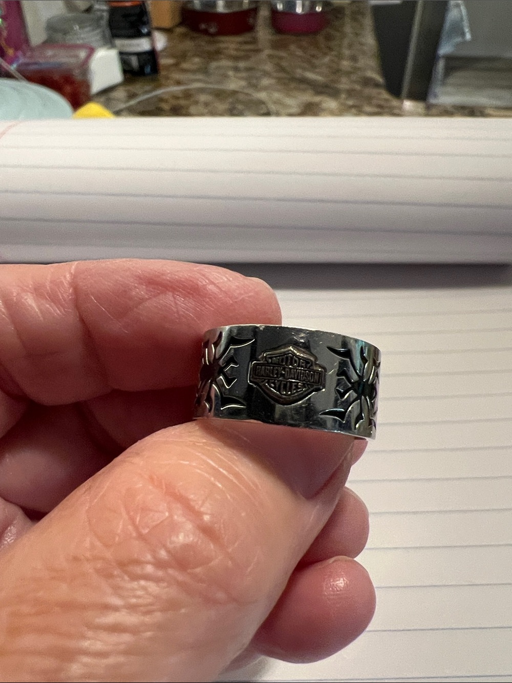 Harley-Davidson Silver Tone Shield Band Ring with Spider Accents